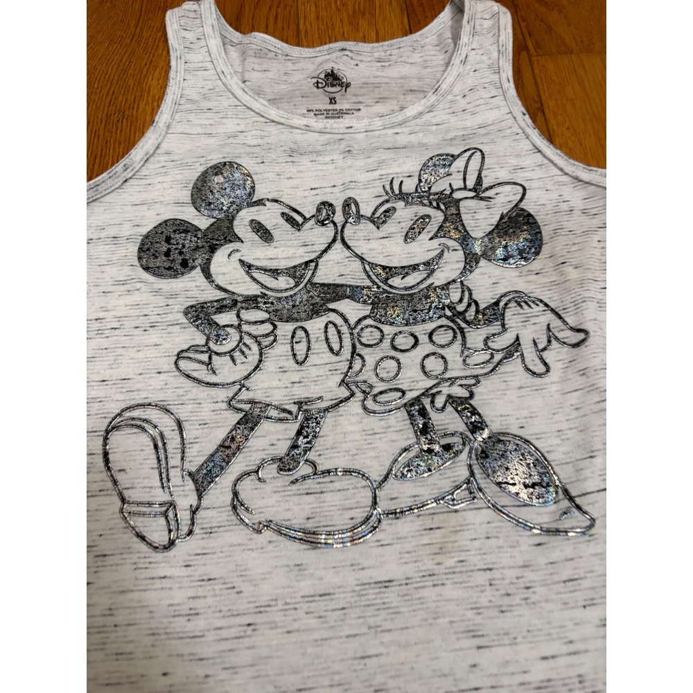 Disney Mickey Minnie Mouse Graphic Tank Top Gray Space Dye Silver Foil XS - Picture 7 of 7